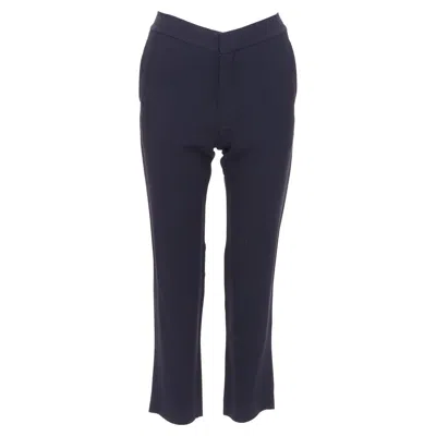 Pre-owned Chloé Chloe Navy Concealed Fly Back Darts Tapered Flare Pants Fr34 Xs In Blue