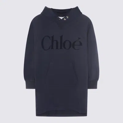 Chloé Kids' Navy Cotton Dress In Animal Print