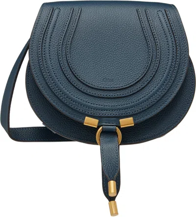 Chloé Navy Grained Leather Small Marcie Saddle Bag