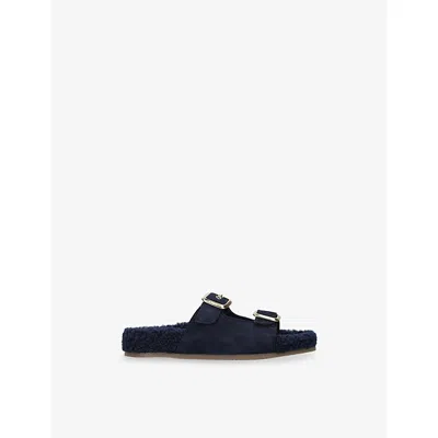 Chloé Kids' Buckle Suede And Shearling Sandals Navy Eur 30 / 12 Uk In Blue
