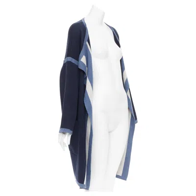 Pre-owned Chloé Chloe Navy Ocean Blue Cotton Silk Cashmere Striped Cardigan Coat Xs