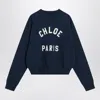 Chloé Blue Crewneck Sweatshirt With Logo Lettering Print In Cotton Woman In Blue