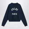 Chloé Blue Crewneck Sweatshirt With Logo Lettering Print In Cotton Woman In Blue