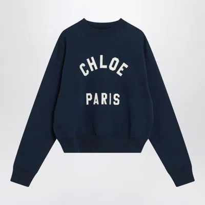 CHLOÉ CHLOÉ NAVY SWEATSHIRT WITH LOGO