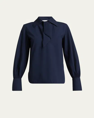 Chloé Neck-tie Collared Cotton Top In Ink Navy