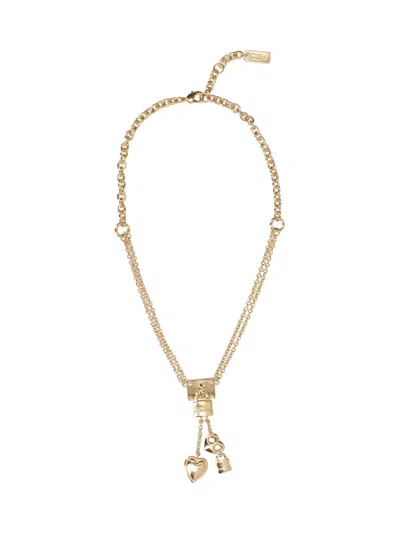 Chloé Necklace Adjustable Length Heart And Padlock Charms In Gold