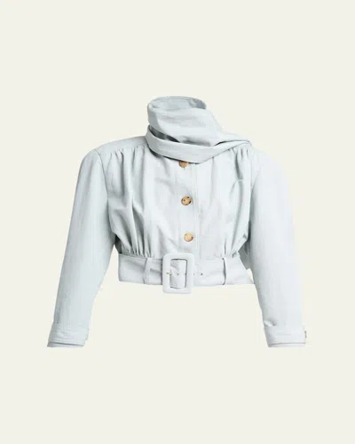 Chloé Neck-scarf Belted Linen Crop Jacket In Metallic