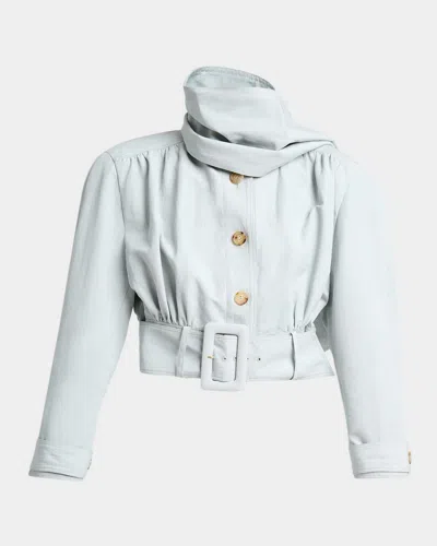 Chloé Neck-scarf Belted Linen Crop Jacket In Metallic