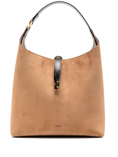 Chloé Marcie Suede Shoulder Bag In Neutrals