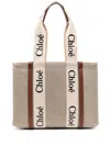 Chloé Neutral Woody Medium Canvas Tote Bag In Neutrals