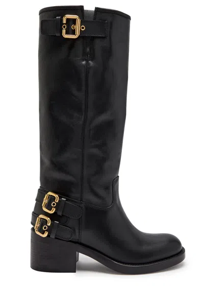 Chloé Chloe New Bikers 70 Leather Knee-high Boots In Black