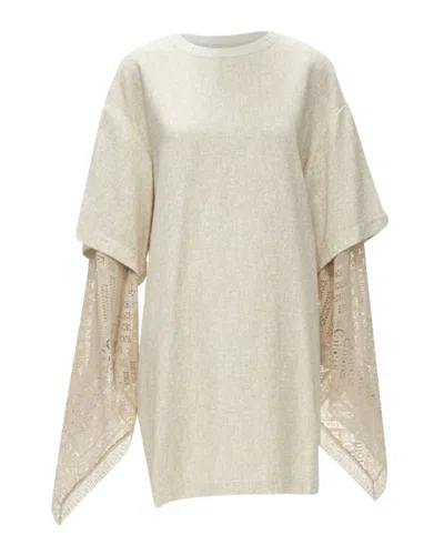 Chloé New Chloe 2019 Sandy Khaki Speckle Bohemian Crochet Sleeves Layered Dress In Beige