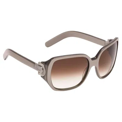 Pre-owned Chloé New Chloe Silver Beige Sunglasses With Case & Box In Brown