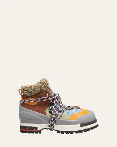 Chloé Nikie Mixed Leather Sporty Boots In Multi