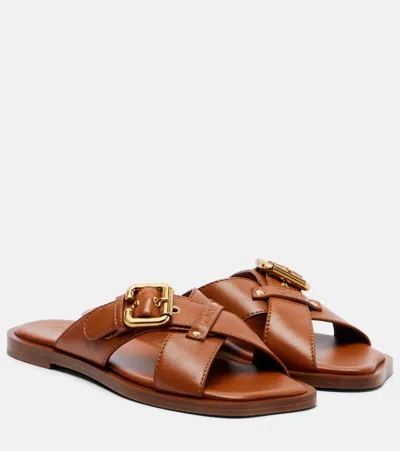 Chloé Nil Leather Slides In Brown