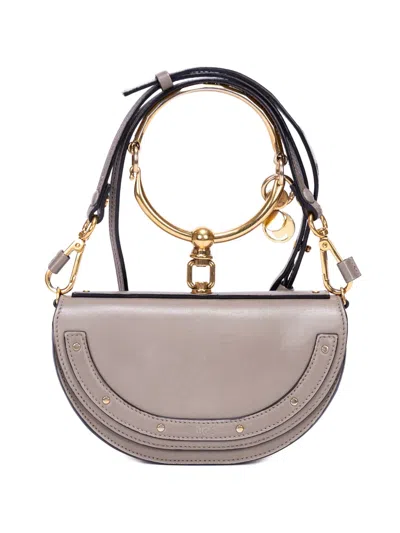 Pre-owned Chloé Nile Bracelet Metallic-handle Tote Bag In Gray