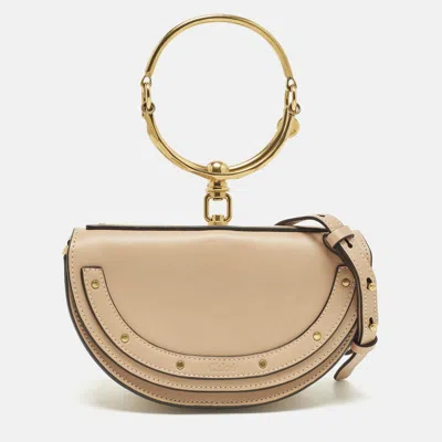 Pre-owned Chloé Nile Bracelet Small Beige Leather Minaudiere Bag In Sand