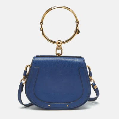 Pre-owned Chloé Nile Bracelet Small Blue Leather And Suede Top Handle Bag