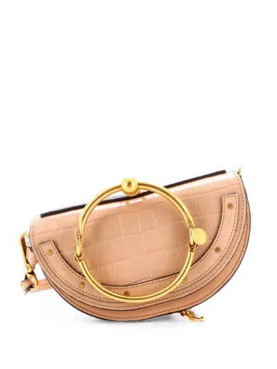 Pre-owned Chloé Nile Crocodile Embossed Leather Mini Crossbody Bag In Neutral