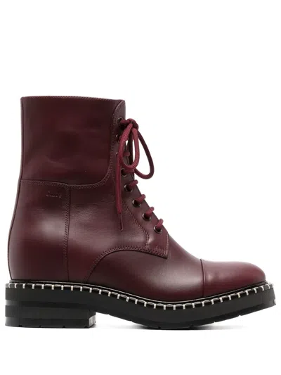 Chloé Noua Lace-up Leather Boots In Red