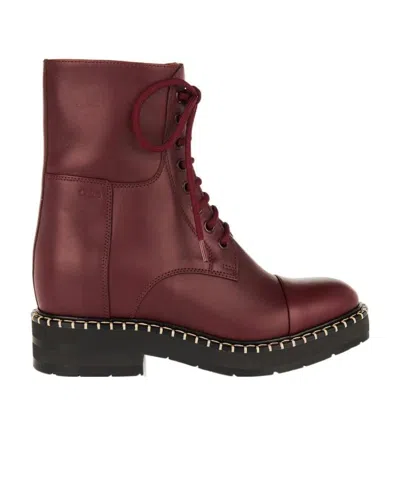 Chloé Noua Lace-up Leather Boots In Red
