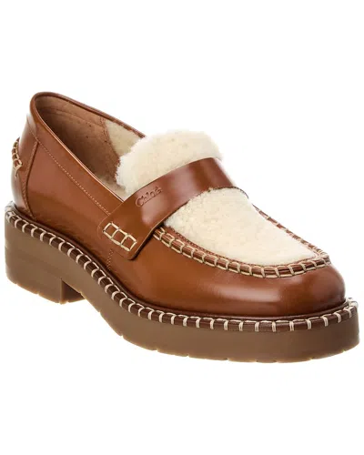 Chloé Noua Leather & Shearling Loafer In Brown