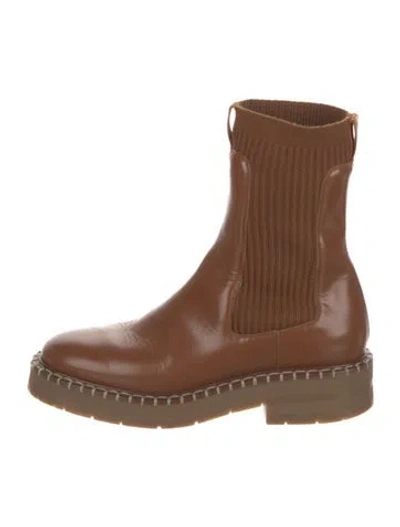 Pre-owned Chloé Noua Leather Sock Boots In Brown