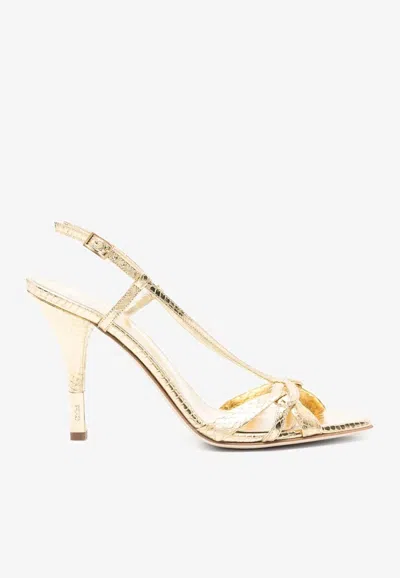 Chloé Nour 95 Python-print Metallic Sandals In Gold