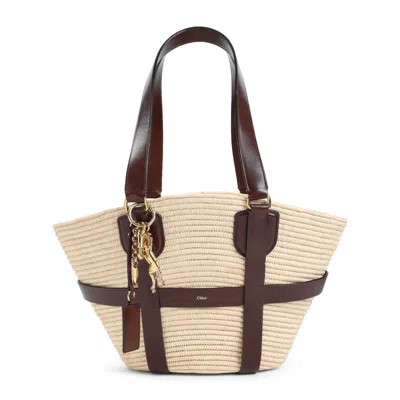 Chloé Nude And Neutral Raffia And Leather Shoulder Bag In Neutrals