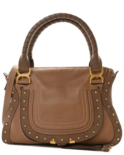 Chloé Nut Calfskin Leather Studded Medium Marcie Satchel (authentic Pre-loved) In Brown