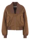 Chloé Women Brown Bomber Jacket With V Neck And Front Zip Closure In Tech Fabric Woman In Brown