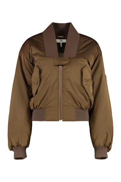 Chloé Nylon Bomber Jacket In Brown