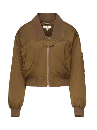 Chloé Nylon Bomber Jacket In Green