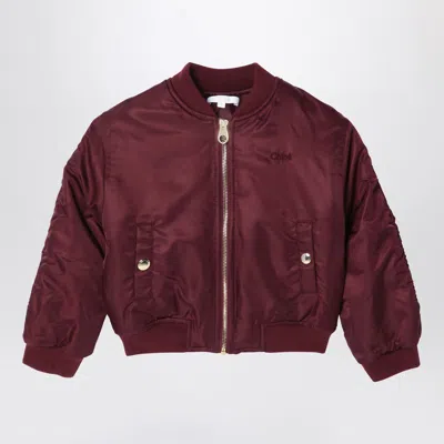 Chloé Kids' Nylon Bordeaux Bomber Jacket In Burgundy