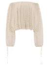 CHLOÉ CHLOÉ OFF THE SHOULDER GATHERED TOP IN SILK AND LUREX JACQUARD