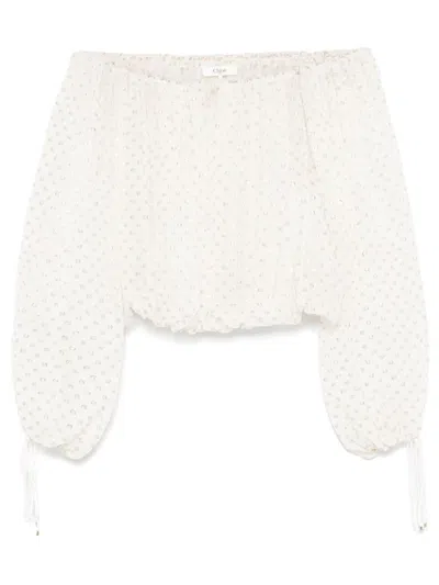 CHLOÉ OFF-THE-SHOULDER JACQUARD BLOUSE