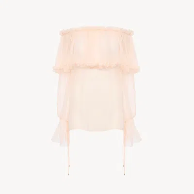 Chloé Off-the-shoulder Puff-sleeve Top In Silk Mousseline In Pink