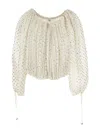 Chloé Gathered Off-the-shoulder Metallic Dot Top In Ivory