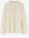 Chloé Collarless Fluid Blouse In Off White
