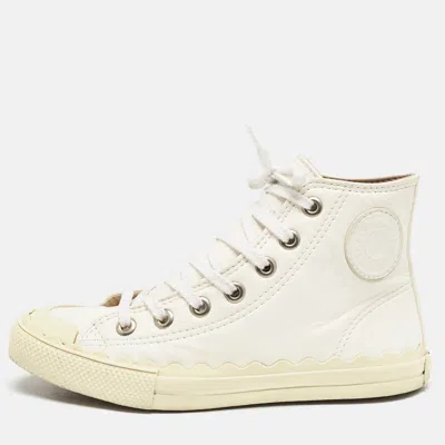 Pre-owned Chloé Off White Leather Kyle High Top Sneakers Size 36