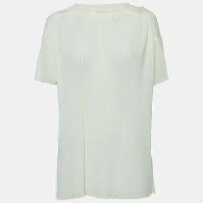 Pre-owned Chloé Off White Ribbed Knit Short Sleeve Top M