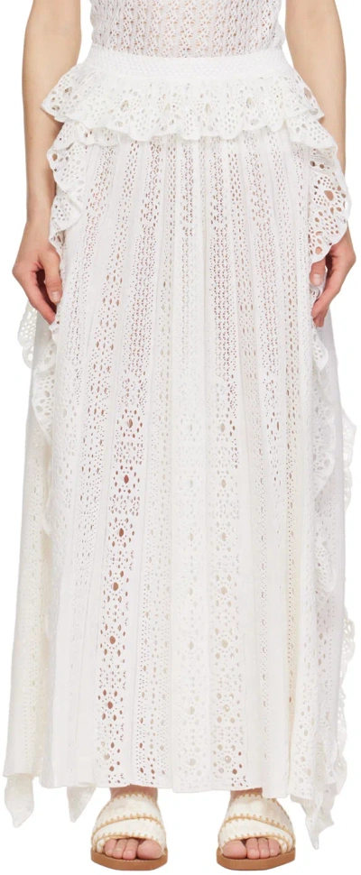 Chloé Ruffled Broderie Anglaise Linen, Cashmere And Silk-blend Maxi Skirt In 107 Iconic Milk