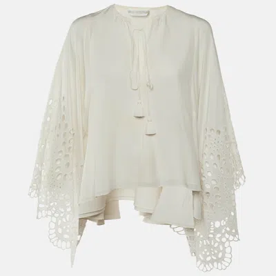 Pre-owned Chloé Off White Silk Eyelet Detail Top S