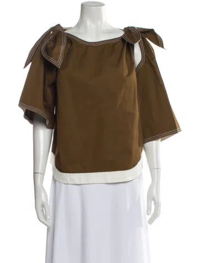 Pre-owned Chloé Off-the-shoulder Short Sleeve Blouse In Brown