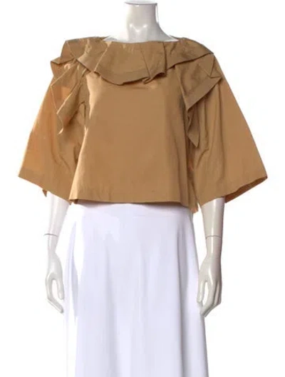 Pre-owned Chloé Off-the-shoulder Short Sleeve Top In Brown