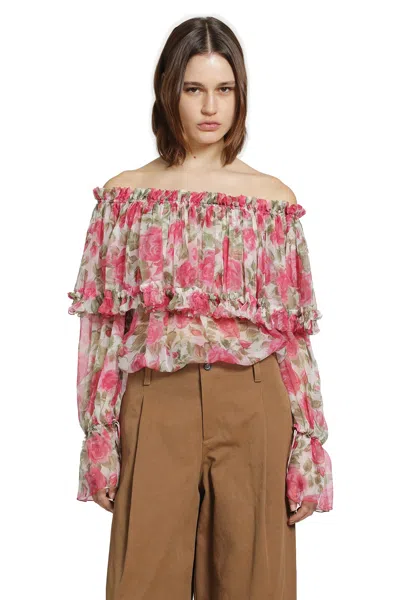 Chloé Off-the-shoulder Silk Top In Pink