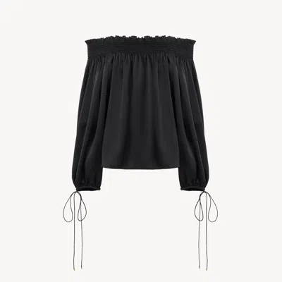 Chloé Off-the-shoulder Gathered Silk-satin Blouse In Black