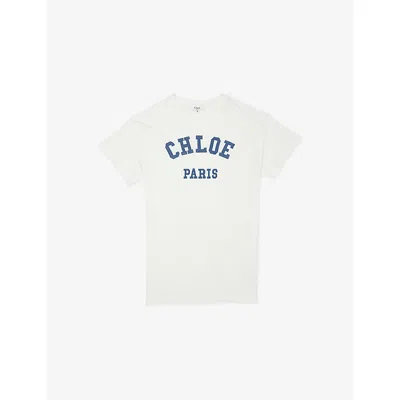 Chloé Kids' Offwhite Brand-patch Round-neck Cotton-jersey Dress 4-14 In White