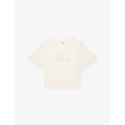 Chloé Kids' Offwhite Logo-print Round-neck Cotton-jersey T-shirt 4-14 In Neutral