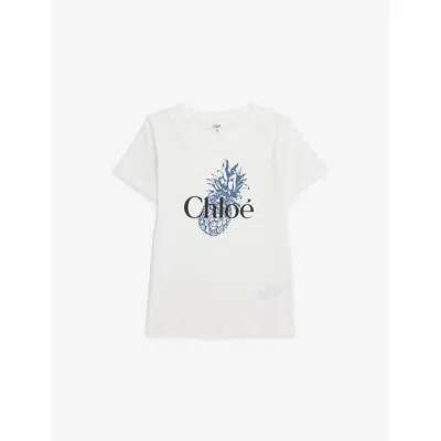 Chloé Kids' Offwhite Pineapple-print Round-neck Cotton-jersey T-shirt 4- In White